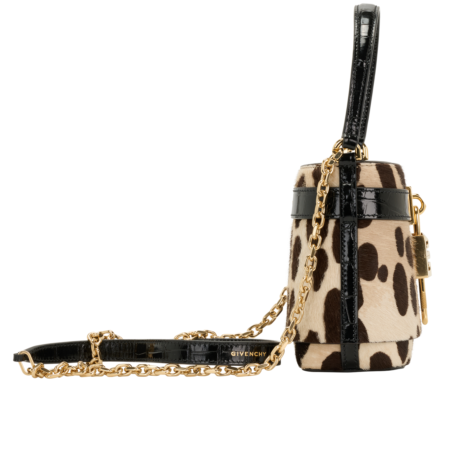 Micro Bucket Bag, &pound;750, Handbags, Beige/Black, Pony / Calfhair, Side view